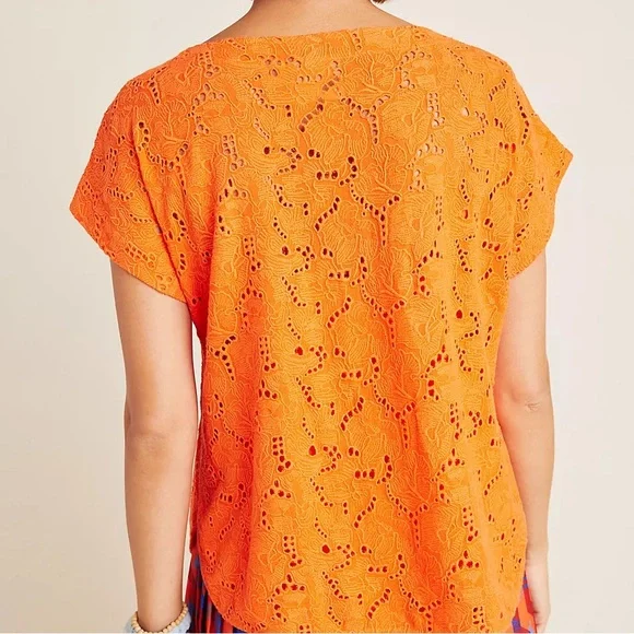 Anthropologie orange lace top with bead detail. - Picture 3 of 9